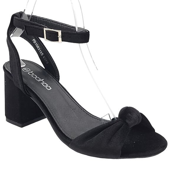 Boohoo Women Block Heel Ankle Strap Knotted Sandals Size US 6 Black - Picture 1 of 6